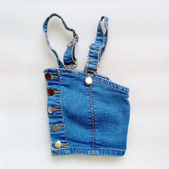 Love + Harmony Stretchy Distressed Denim Bra Crop Top w/ Sideways Buttons Size S - Picture 3 of 6